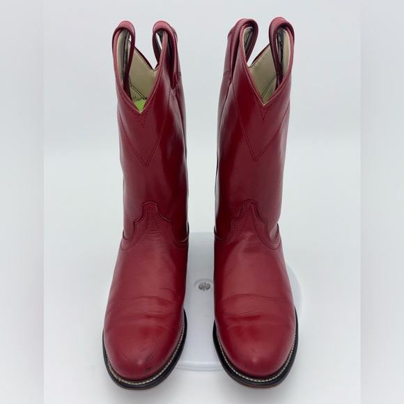 LOREDO Women’s Red Cowboy Boot Vintage Western Shoe Leather Cowgirl Roper 7.5 - Picture 4 of 12